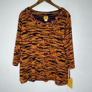 Ruby Rd Shirt Womens 2X Animal Print Pullover 3/4 Sleeve Stretch Top